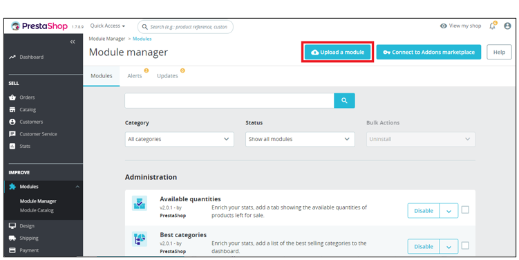 Module Manager page
